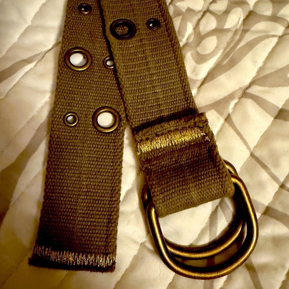 Olive Green Canvas Belt with Brass Buckle Y2K Cargo